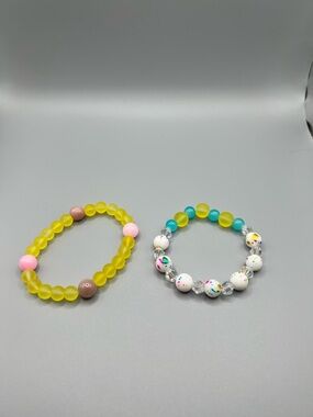 Beaded Stretch Bracelets Set - Yellow & Multicolor - Handmade #B0301C